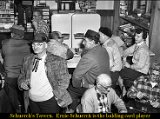 Leonard Komprood, bartender, Marvin Zimmerman holding beer glass, woman is Margaret Schuerch